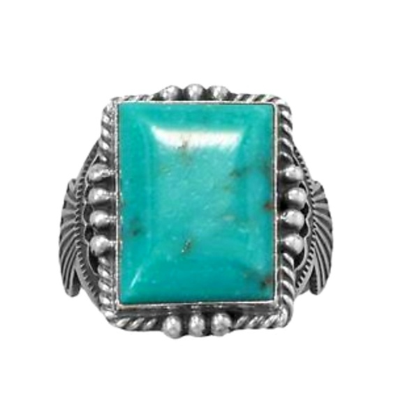 BOLD TURQUOISE NATIVE AMERICAN NAVAJO MEN´S RING -...